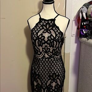 Jodi Kristopher Black and Tan Halter Bodycon Dress